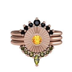 Minimal Tria Cora Yüzük - Siyah zirkon, sitrin ve peridot 8 ayar rose altın yüzük #qrqpq