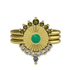 Minimal Tria Cora Yüzük - Peridot, kök zümrüt ve swarovski 925 ayar altın kaplama gümüş yüzük #qz713w