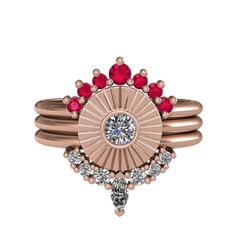 Minimal Tria Cora Yüzük - Rodolit garnet, pırlanta ve beyaz zirkon 925 ayar rose altın kaplama gümüş yüzük (0.16 karat) #r7zcse