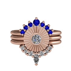 Minimal Tria Cora Yüzük - Lab safir, pırlanta ve beyaz zirkon 14 ayar rose altın yüzük (0.16 karat) #rbpd31