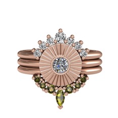 Minimal Tria Cora Yüzük - Beyaz zirkon, pırlanta ve peridot 8 ayar rose altın yüzük (0.16 karat) #rcbxou