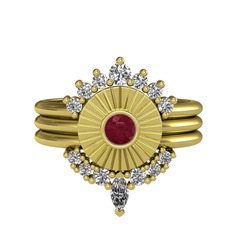 Minimal Tria Cora Yüzük - Swarovski ve kök yakut 14 ayar altın yüzük #rhyuqk