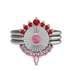 Garnet ve pembe kuvars 8 ayar beyaz altın yüzük