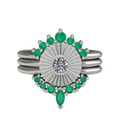 Minimal Tria Cora Yüzük - Kök zümrüt ve pırlanta 14 ayar beyaz altın yüzük (0.16 karat) #rl6r8f