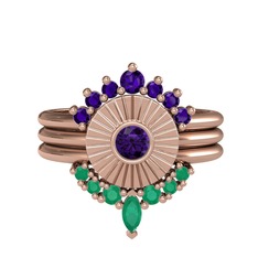 Ametist ve kök zümrüt 925 ayar rose altın kaplama gümüş yüzük