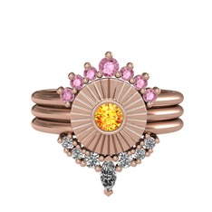 Minimal Tria Cora Yüzük - Pembe kuvars, sitrin ve swarovski 18 ayar rose altın yüzük #rqxwqv