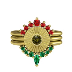 Minimal Tria Cora Yüzük - Garnet, peridot ve yeşil kuvars 18 ayar altın yüzük #s2blx0