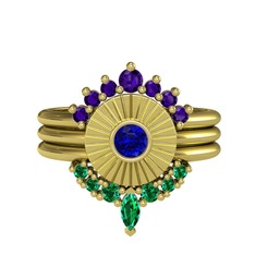 Ametist, lab safir ve yeşil kuvars 8 ayar altın yüzük