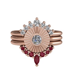 Swarovski, pırlanta ve kök yakut 925 ayar rose altın kaplama gümüş yüzük (0.16 karat)