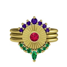 Minimal Tria Cora Yüzük - Ametist, rodolit garnet ve yeşil kuvars 8 ayar altın yüzük #skzwtw