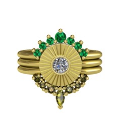 Minimal Tria Cora Yüzük - Yeşil kuvars, pırlanta ve peridot 14 ayar altın yüzük (0.16 karat) #sszclz