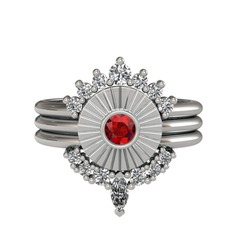 Beyaz zirkon ve garnet 18 ayar beyaz altın yüzük