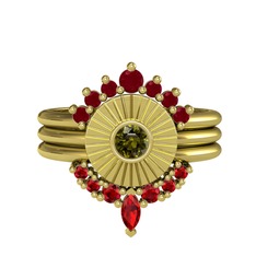Minimal Tria Cora Yüzük - Kök yakut, peridot ve garnet 925 ayar altın kaplama gümüş yüzük #t64gwz
