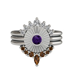 Minimal Tria Cora Yüzük - Swarovski, ametist ve dumanlı kuvars 14 ayar beyaz altın yüzük #t6mf2q