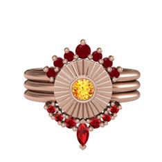 Minimal Tria Cora Yüzük - Kök yakut, sitrin ve garnet 8 ayar rose altın yüzük #t7rexf