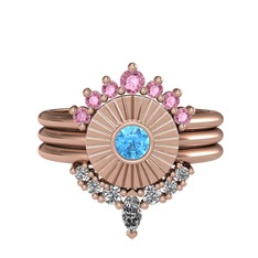 Minimal Tria Cora Yüzük - Pembe kuvars, akuamarin ve swarovski 18 ayar rose altın yüzük #tblywf