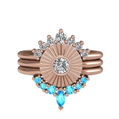 Minimal Tria Cora Yüzük - Swarovski, beyaz zirkon ve akuamarin 925 ayar rose altın kaplama gümüş yüzük #tl95ox