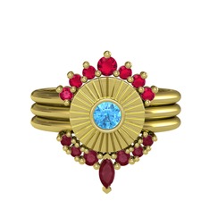 Rodolit garnet, akuamarin ve kök yakut 8 ayar altın yüzük