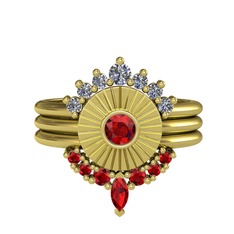 Minimal Tria Cora Yüzük - Pırlanta ve garnet 925 ayar altın kaplama gümüş yüzük (0.42 karat) #ttdofu