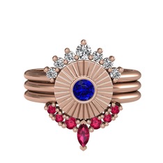 Swarovski, lab safir ve rodolit garnet 14 ayar rose altın yüzük