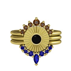 Dumanlı kuvars, siyah zirkon ve lab safir 925 ayar altın kaplama gümüş yüzük