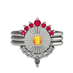 Rodolit garnet, sitrin ve swarovski 8 ayar beyaz altın yüzük