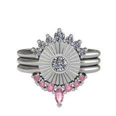 Minimal Tria Cora Yüzük - Pırlanta ve pembe kuvars 8 ayar beyaz altın yüzük (0.58 karat) #ucemtg