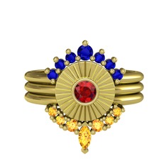 Minimal Tria Cora Yüzük - Lab safir, garnet ve sitrin 18 ayar altın yüzük #ufvcql