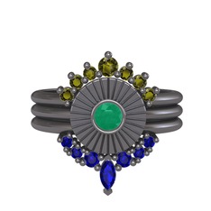 Minimal Tria Cora Yüzük - Peridot, kök zümrüt ve lab safir 925 ayar siyah rodyum kaplama gümüş yüzük #ugb57q