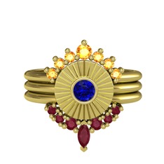 Minimal Tria Cora Yüzük - Sitrin, lab safir ve kök yakut 14 ayar altın yüzük #uh59r