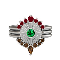 Minimal Tria Cora Yüzük - Kök yakut, yeşil kuvars ve dumanlı kuvars 925 ayar gümüş yüzük #utboux