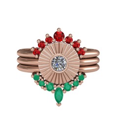 Minimal Tria Cora Yüzük - Garnet, pırlanta ve kök zümrüt 18 ayar rose altın yüzük (0.16 karat) #uwejph