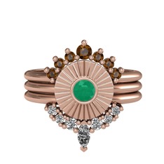 Minimal Tria Cora Yüzük - Dumanlı kuvars, kök zümrüt ve swarovski 14 ayar rose altın yüzük #v1vhcf