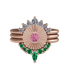 Minimal Tria Cora Yüzük - Pırlanta, pembe kuvars ve yeşil kuvars 18 ayar rose altın yüzük (0.42 karat) #v4q7lt