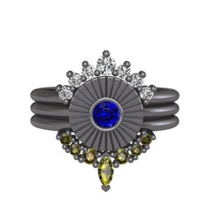 Minimal Tria Cora Yüzük - Swarovski, lab safir ve peridot 925 ayar siyah rodyum kaplama gümüş yüzük #va6c0v