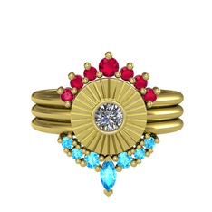 Minimal Tria Cora Yüzük - Rodolit garnet, pırlanta ve akuamarin 925 ayar altın kaplama gümüş yüzük (0.16 karat) #vduuwo