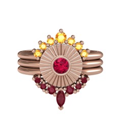 Minimal Tria Cora Yüzük - Sitrin, rodolit garnet ve kök yakut 18 ayar rose altın yüzük #vjz7t3