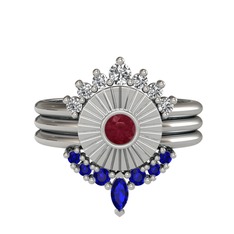 Minimal Tria Cora Yüzük - Swarovski, kök yakut ve lab safir 14 ayar beyaz altın yüzük #vlmfvo