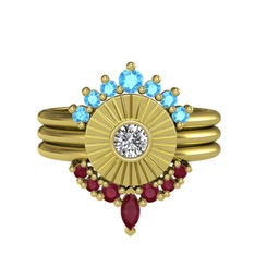 Minimal Tria Cora Yüzük - Akuamarin, swarovski ve kök yakut 8 ayar altın yüzük #vo0fh0