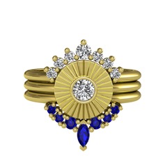 Minimal Tria Cora Yüzük - Swarovski ve lab safir 18 ayar altın yüzük #vwh2p