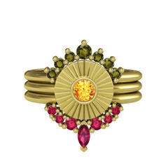 Minimal Tria Cora Yüzük - Peridot, sitrin ve rodolit garnet 14 ayar altın yüzük #vyhhbu