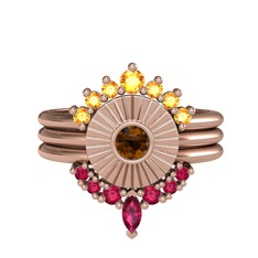 Minimal Tria Cora Yüzük - Sitrin, dumanlı kuvars ve rodolit garnet 14 ayar rose altın yüzük #wd9cqx