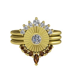 Minimal Tria Cora Yüzük - Swarovski, pırlanta ve dumanlı kuvars 14 ayar altın yüzük (0.16 karat) #wfdirt