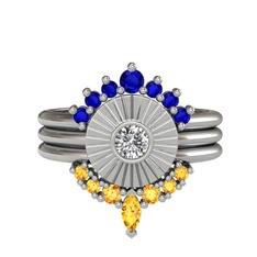 Minimal Tria Cora Yüzük - Lab safir, swarovski ve sitrin 925 ayar gümüş yüzük #whqpnl