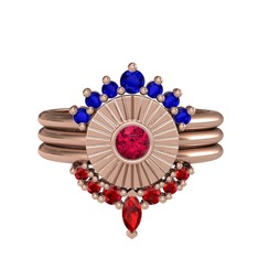 Minimal Tria Cora Yüzük - Lab safir, rodolit garnet ve garnet 925 ayar rose altın kaplama gümüş yüzük #wht5oz