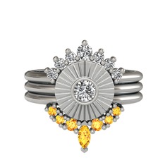 Minimal Tria Cora Yüzük - Swarovski, beyaz zirkon ve sitrin 925 ayar gümüş yüzük #wiw0rv