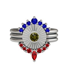 Minimal Tria Cora Yüzük - Lab safir, peridot ve garnet 18 ayar beyaz altın yüzük #wm6fet