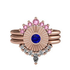 Pembe kuvars, lab safir ve swarovski 925 ayar rose altın kaplama gümüş yüzük