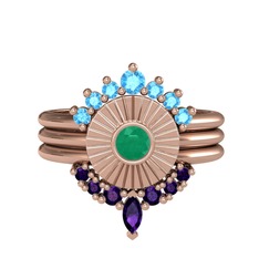 Minimal Tria Cora Yüzük - Akuamarin, kök zümrüt ve ametist 14 ayar rose altın yüzük #wxde12