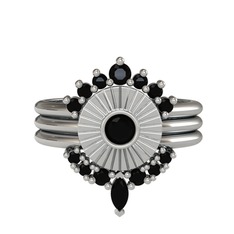 Minimal Tria Cora Yüzük - Siyah zirkon 14 ayar beyaz altın yüzük #xb8w3d